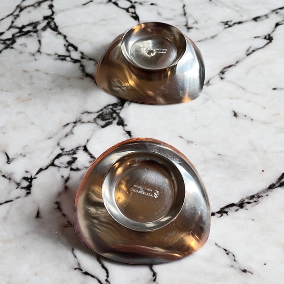 VTG Danish Mid Century 18/8 Stainless Taper Candleholder Pair Minimalist Mod - Picture 6 of 10